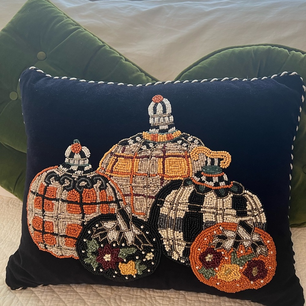 MacKenzie-Childs Festive Pumpkin Pillow - Black and Orange